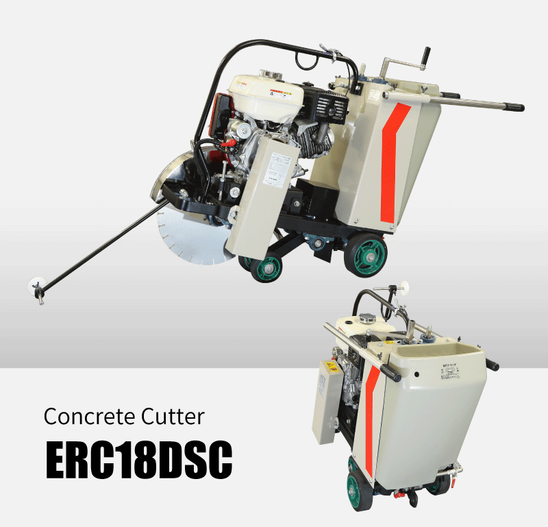 Semi-self-propelled concrete saw wet type