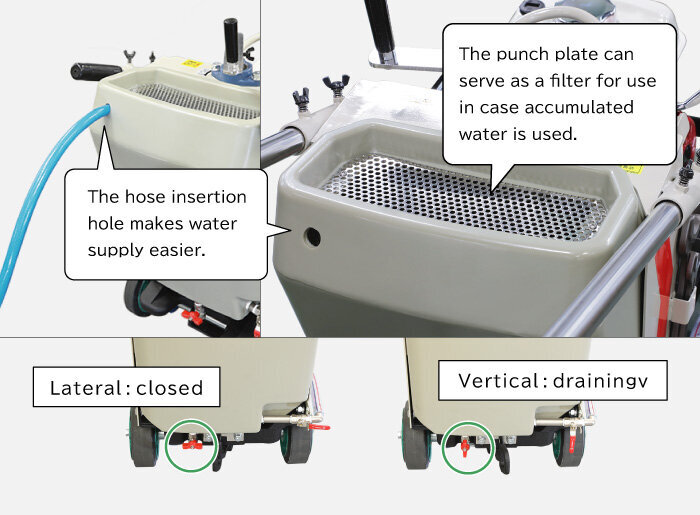 Semi-self-propelled concrete saw wet type