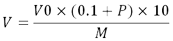 必要エアー量の計算式：V＝Vo（0.1＋P）×10／M