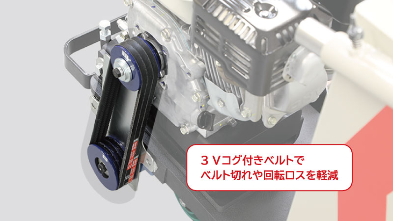 ベルト切れや回転ロスを軽減する3VXベルト部の拡大画像