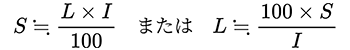 S≒L×I/100またはL≒100×S/I