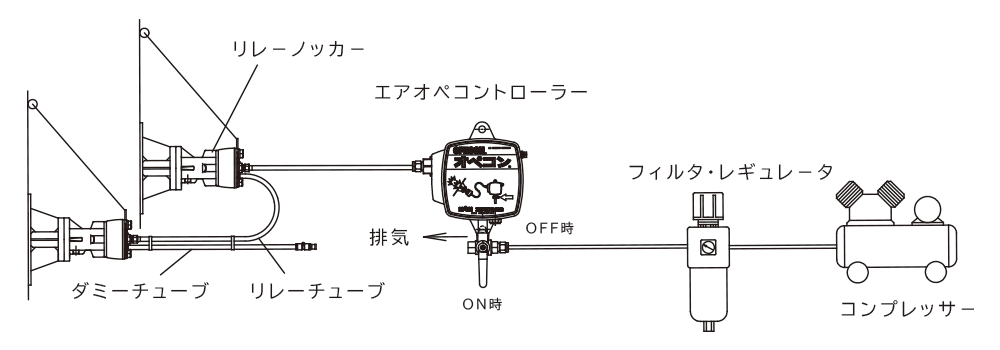 エアオペコントローラAOC-1B型を使用したリレー配管例(電磁弁なし)の図