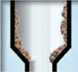 Cross-sectional view of wall build-up in a hopper.